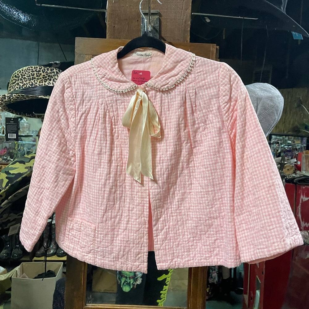 Vintage pink gingham bed coat.